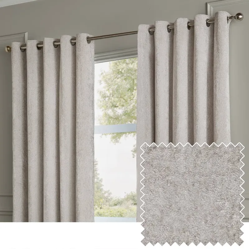 Paoletti Lustre Velvet Ready Made Eyelet Curtains Silver