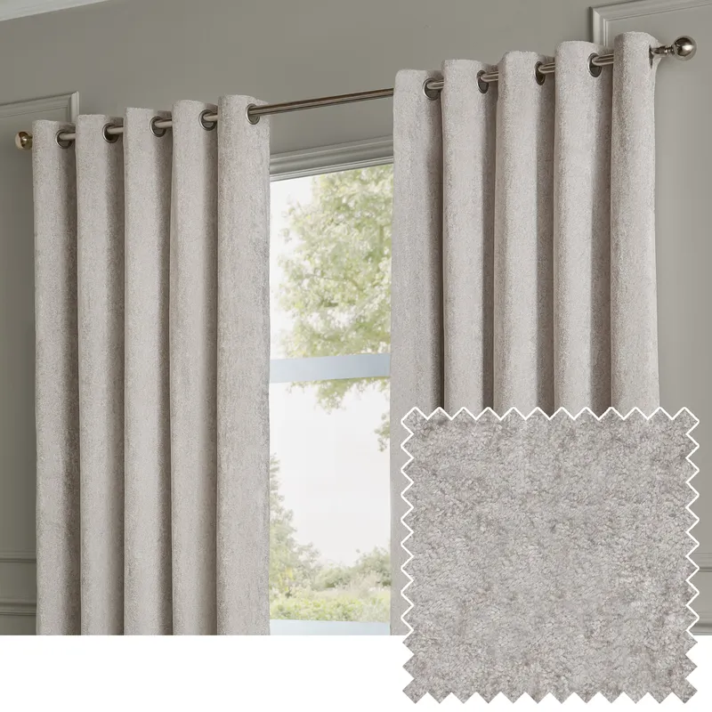 Paoletti Lustre Velvet Ready Made Eyelet Curtains Silver