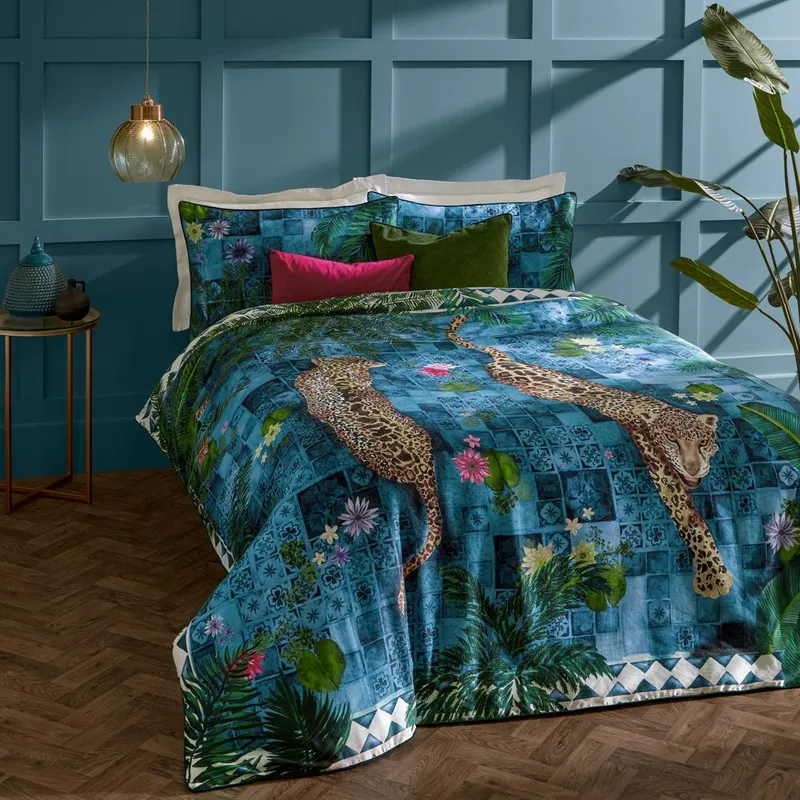 Paoletti Unisex Majorelle Exotic Duvet Cover Set in Blue Size: Super King Blue female
