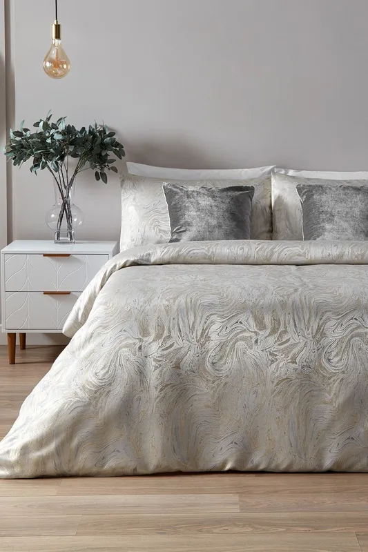 Paoletti Marble Metallic Jacquard Duvet Cover Set in Metallics Size: King - Metallics