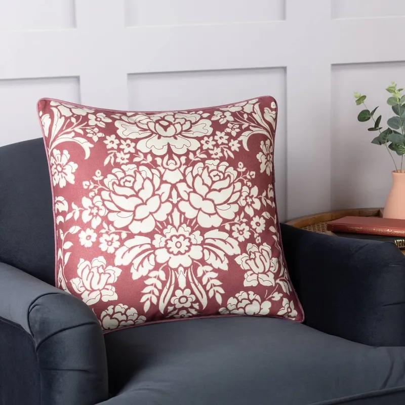 Paoletti Melrose Traditional Floral Cushion in Plum Size: 50cm x 50cm - Plum - Size: 50cm x 50cm