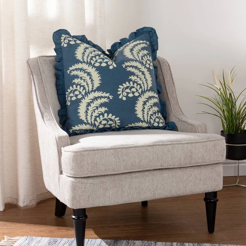 Paoletti Montrose Pleated Floral Filled Cushion - Blue Cotton - One Size