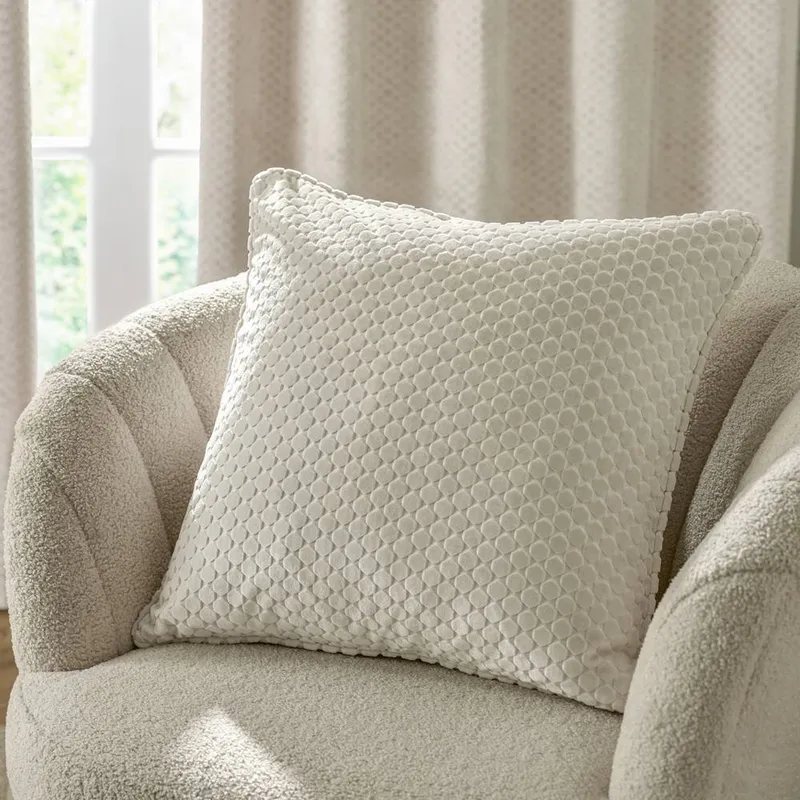 Paoletti Neptune Velvet Cushion in Ivory Size: 50cm x 50cm - Ivory