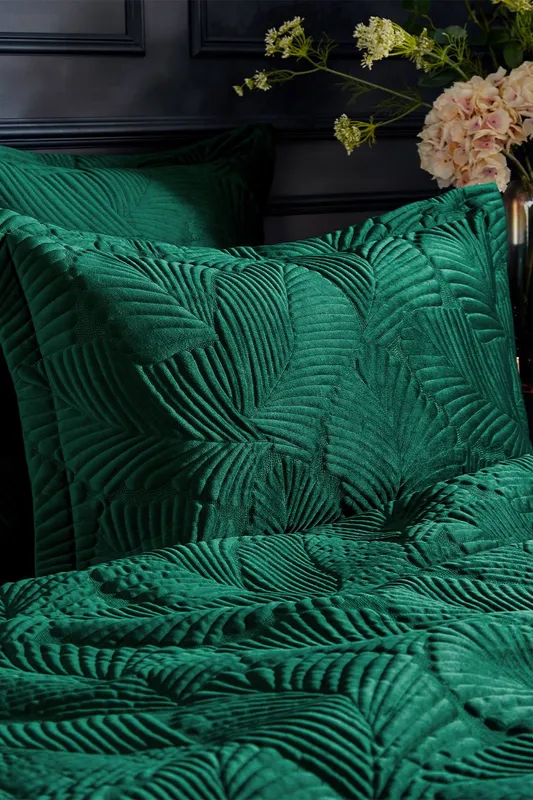 Paoletti Palmeria Quilted Velvet Pillowcase in Emerald - Emerald