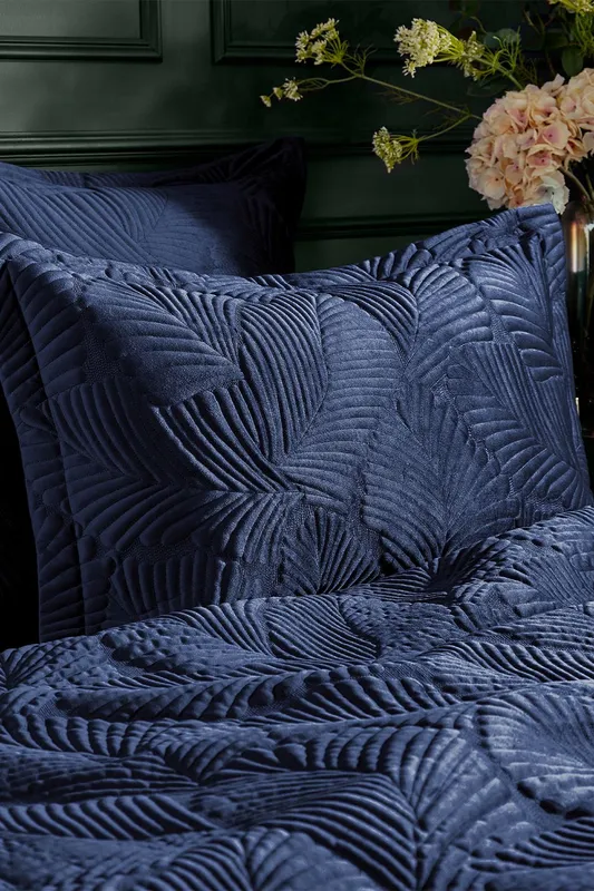 Paoletti Palmeria Quilted Velvet Pillowcase in Navy - Navy