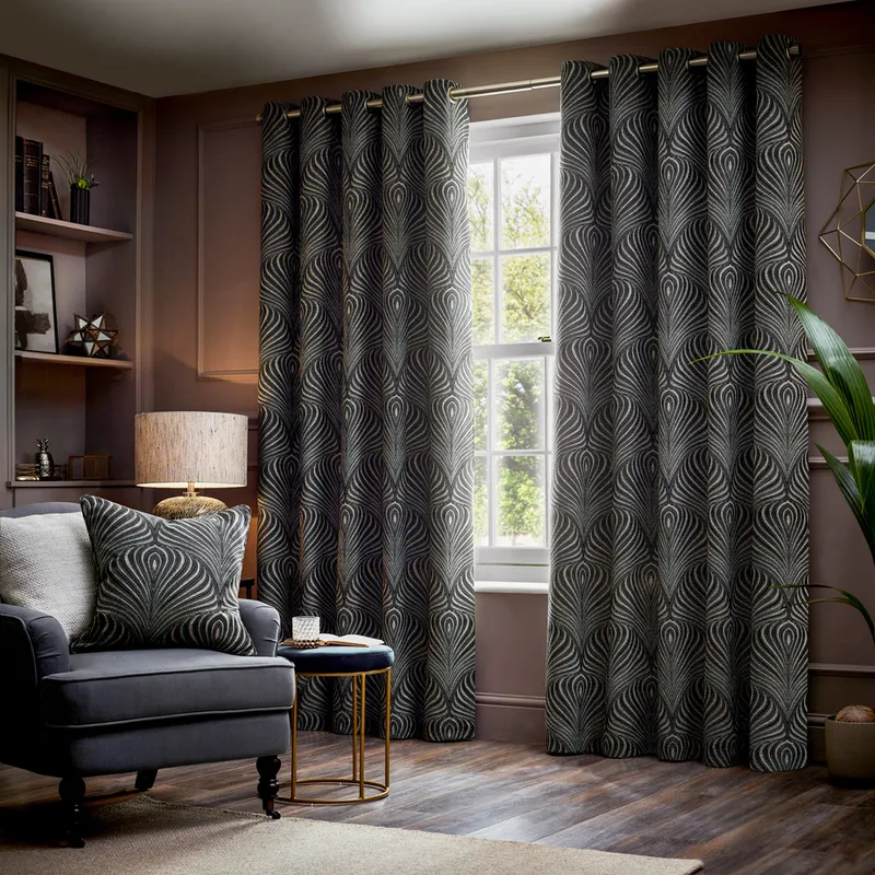 Paoletti Gatsby Jacquard Eyelet Curtains in Black Size: 117 cm width x 137 cm drop Black 117 cm width x 137 cm drop