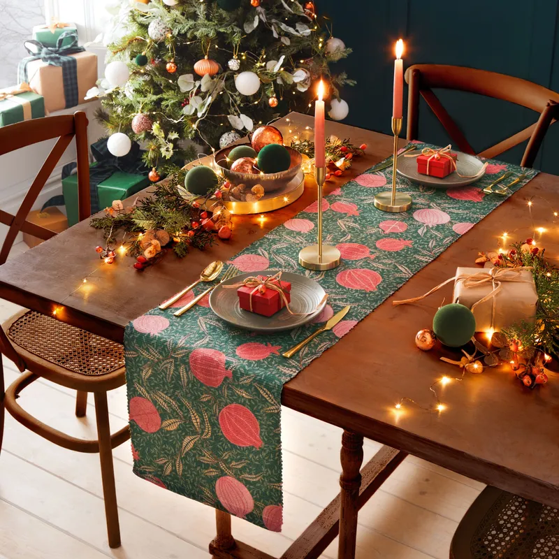 Paoletti Unisex Pomegranate Washable Abstract Table Runner in Green Green One Size female