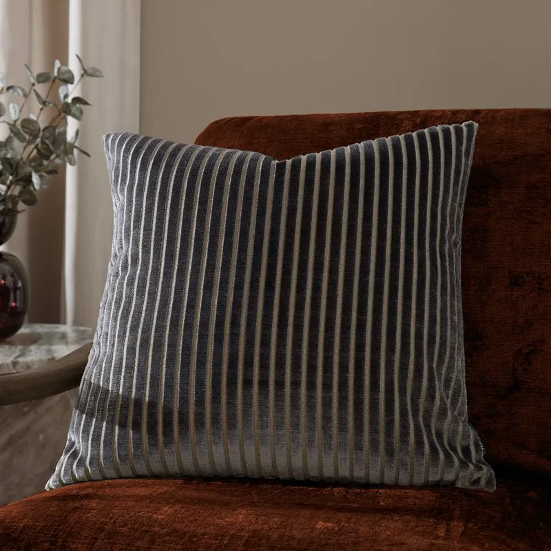 Paoletti Savoy Stripe Velvet Cushion in Charcoal Size: 50cm x 50cm - Charcoal