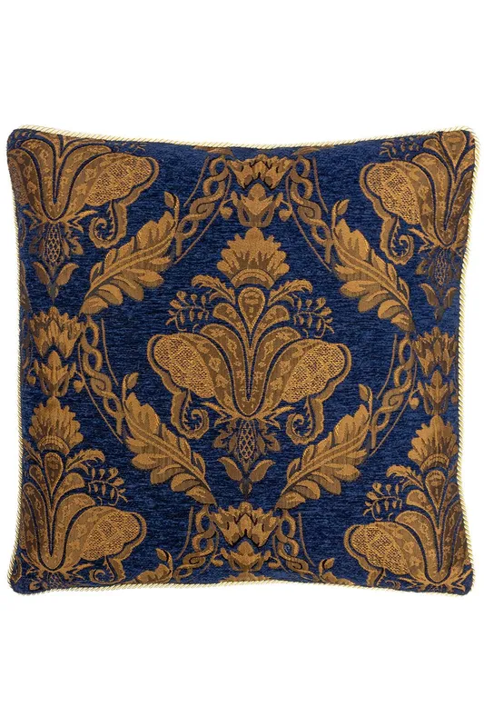 Paoletti Shiraz Traditional Jacquard Pipe Trimmed Cushion in Navy Size: 45 cm x 45 cm Navy