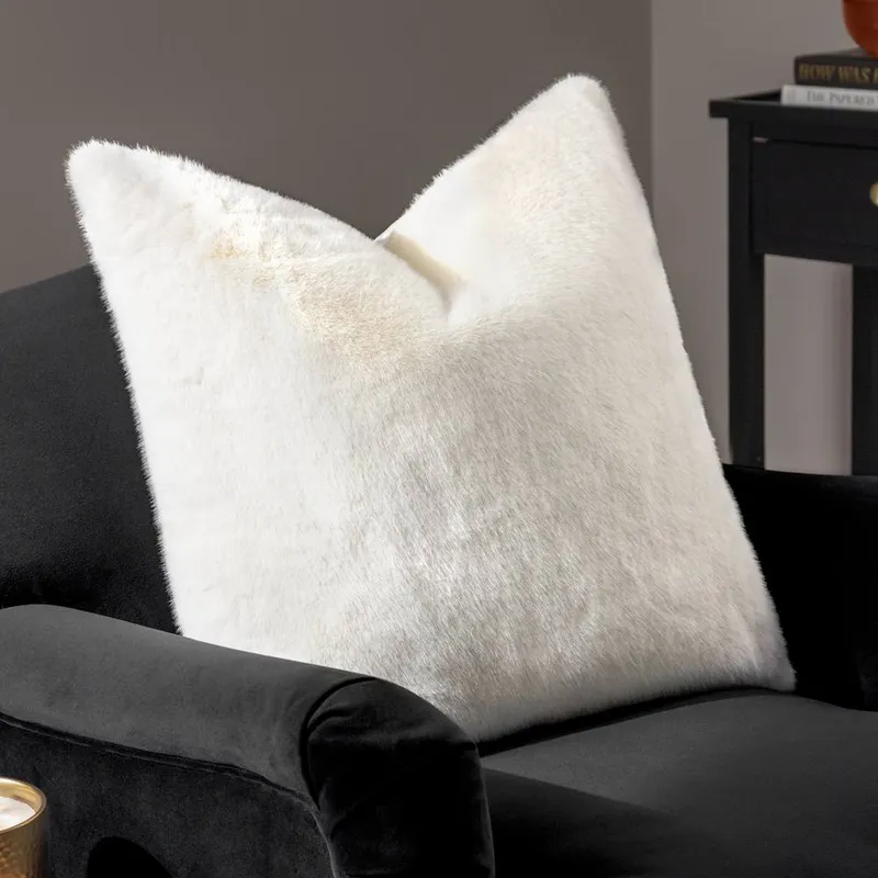 Paoletti Stanza Faux Fur Cushion in Ecru Size: 55cm x 55cm - Ecru
