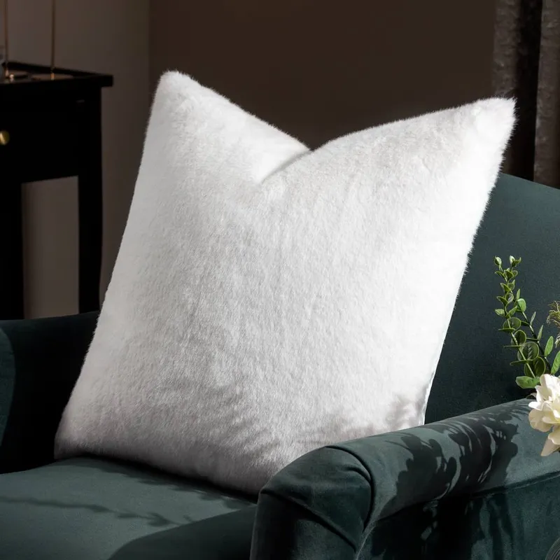 Paoletti Stanza Faux Fur Cushion in White Size: 55 cm x 55 cm White