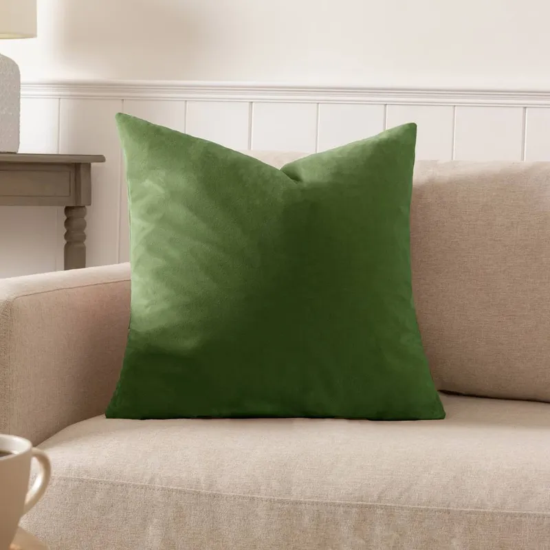 Paoletti Sunningdale Plain Velvet Cushion in Olive Size: 50cm x 50cm - Olive - Size: 50cm x 50cm
