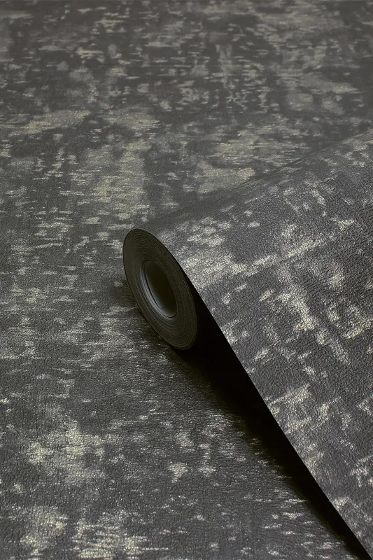 Paoletti Symphony Abstract Metallic Vinyl Wallpaper in Black - Black