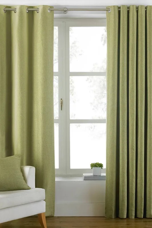 Paoletti Atlantic Twill Woven Eyelet Curtains In Green - Size 229 Cm X 137 Cm