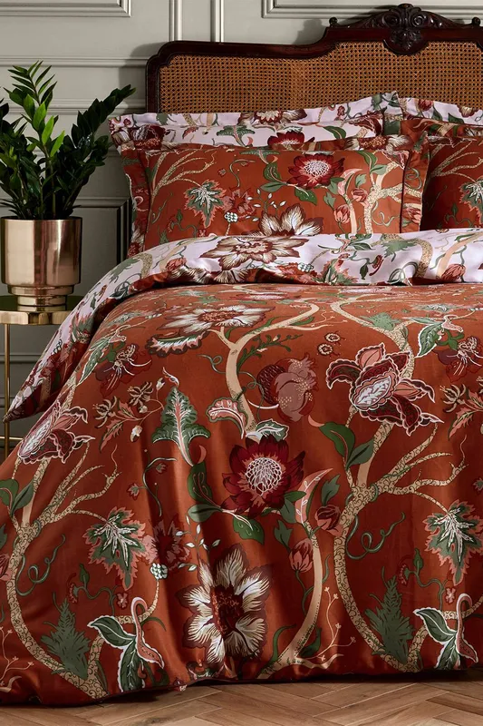 Paoletti Botanist Duvet Cover Set - Rust Cotton - Size Single