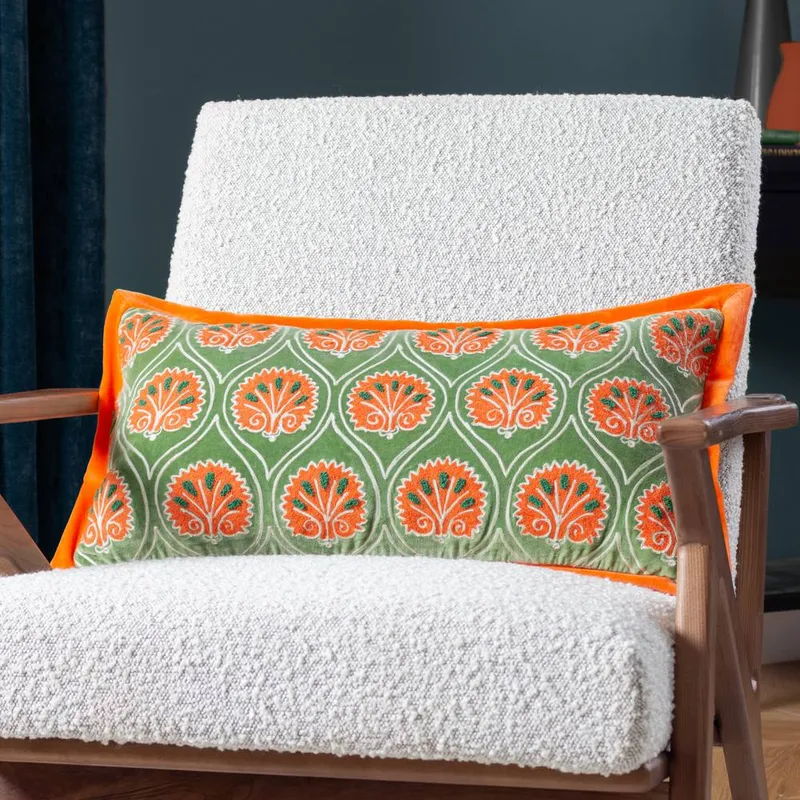 Paoletti Casa Abstract Embroidered Cushion in Green - Green