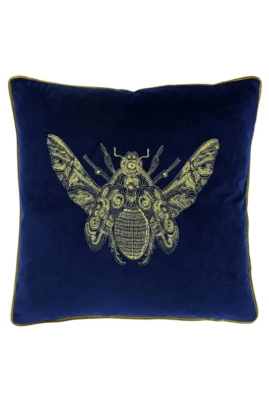 Paoletti Cerana Embroidered Bee Velvet Cushion in Royal Size: 50cm x 50cm - Royal