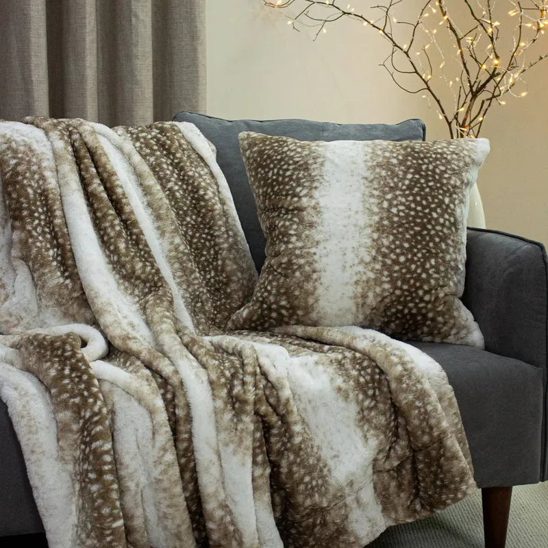 Paoletti Unisex Fawn Deerskin Printed Faux Fur Cushion Size: 50cm x 50cm Multicolor female