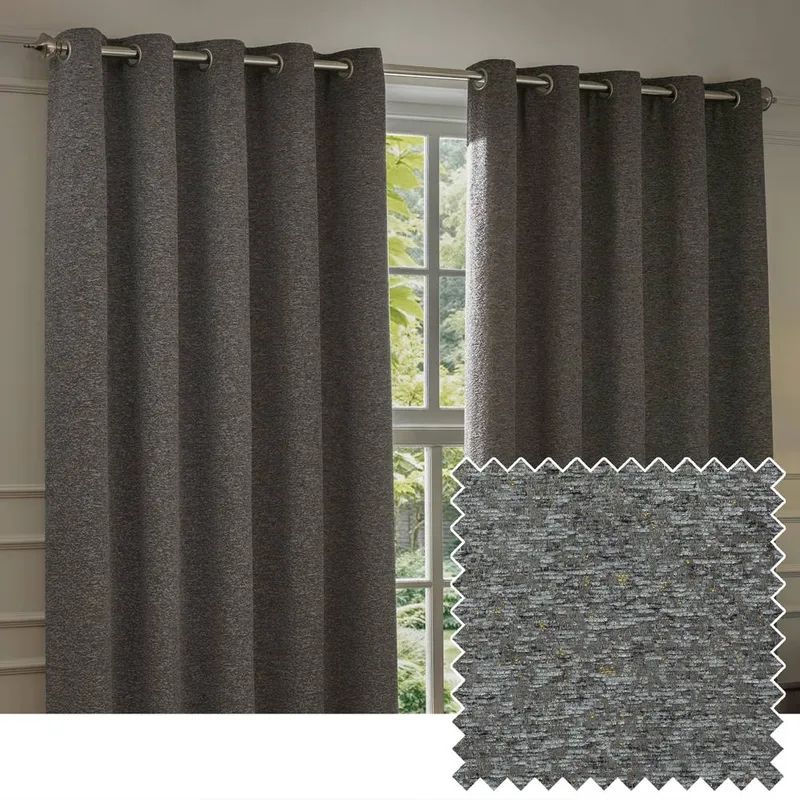 Paoletti Galaxy Velvet Chenille Eyelet Curtain Pair in Charcoal Size: 229 cm width x 229 cm drop Charcoal 229 cm width x 229 cm drop