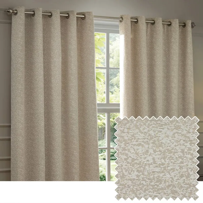 Paoletti Galaxy Velvet Chenille Eyelet Curtain Pair in Ivory Size: 117 cm width x 137 cm drop Ivory 117 cm width x 137 cm drop