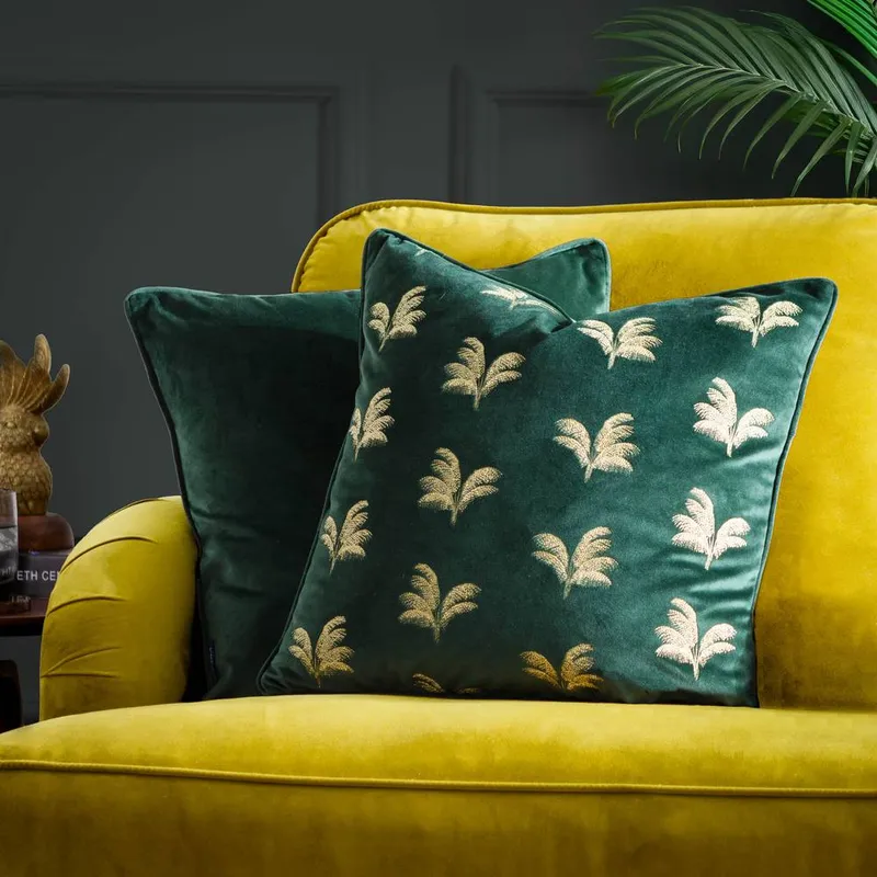 Paoletti Unisex Guilded Palms Embroidered Cushion in Emerald Size: 45cm x 45cm Emerald 45cm x 45cm female