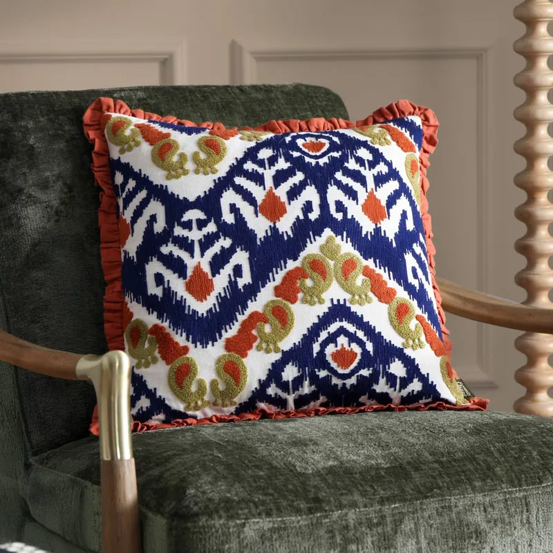 Paoletti Henderson Embroidered 100% Cotton Cushion in Orange Size: 45cm x 45cm - Orange