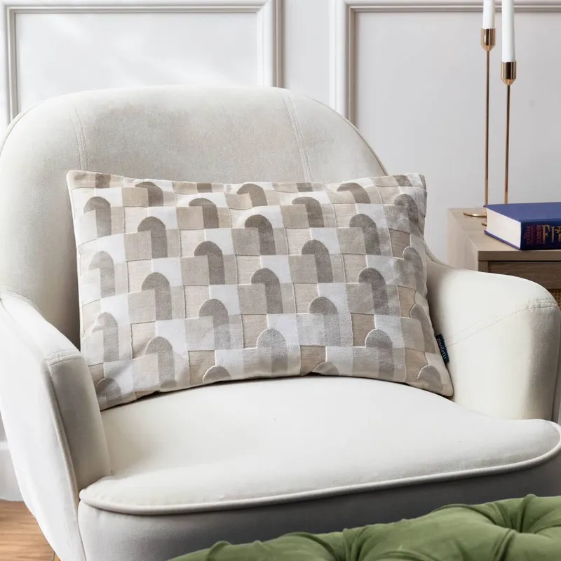 Paoletti Keela Cut Velvet Geometric Cushion in Natural - Natural