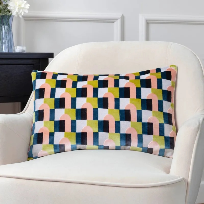 Paoletti Keela Cut Velvet Geometric Cushion in Pink - Pink