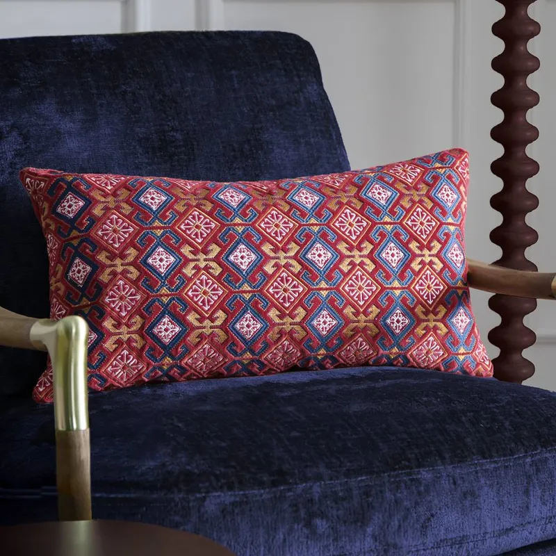 Paoletti Unisex Laurel Floral Embroidered Cushion in Red Red female