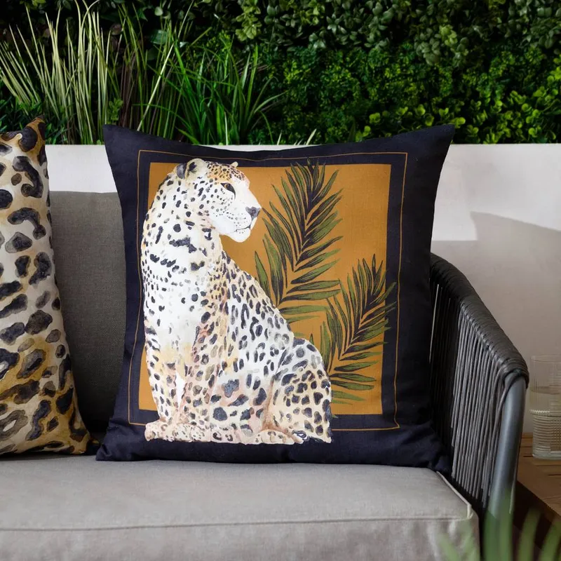 Paoletti Leopardis Cat Printed Outdoor Cushion in Gold Size: 50 cm x 50 cm Gold 50 cm x 50 cm