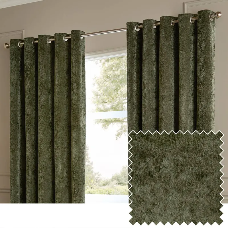 Paoletti Lustre Velvet Ready Made Eyelet Curtains Malachite Green