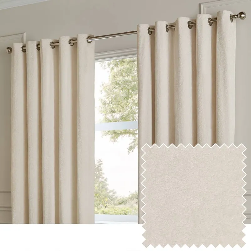 Paoletti Lustre Velvet Ready Made Eyelet Curtains Ivory