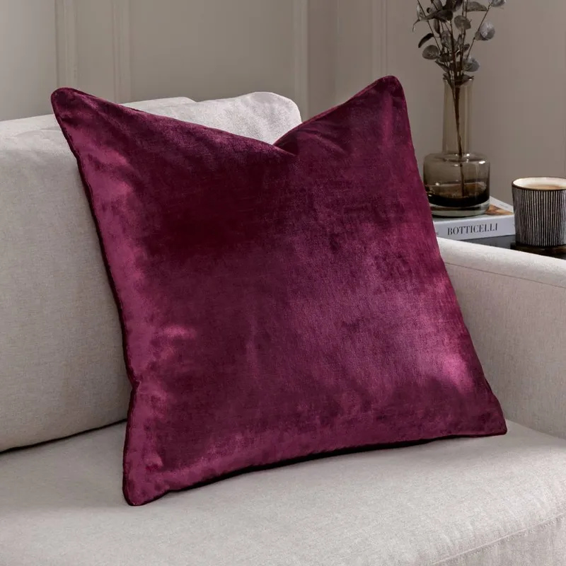 Paoletti Luxe Velvet Piped Cushion in Grape Size: 55 cm x 55 cm Grape