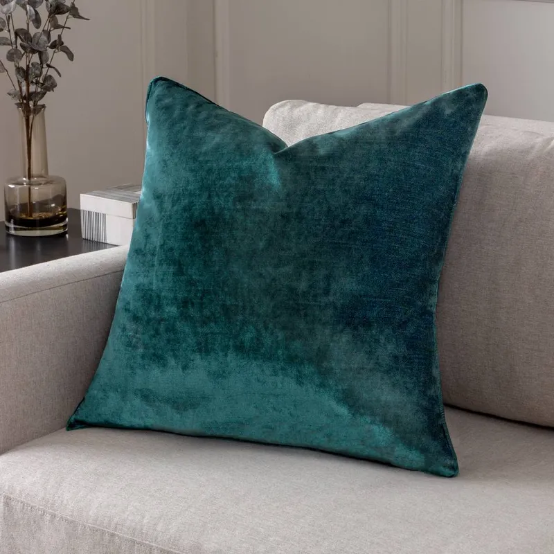Paoletti Luxe Velvet Piped Cushion in Jade Size: 55cm x 55cm - Jade - Size: 55cm x 55cm
