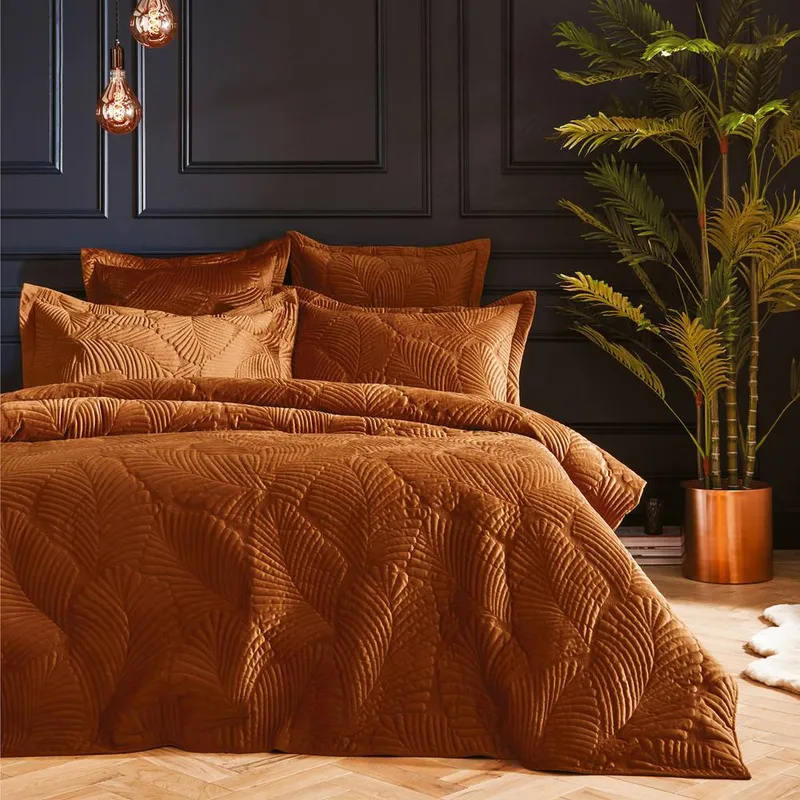 Paoletti Palmeria Duvet Cover Set Rust 200cm W x 200cm L