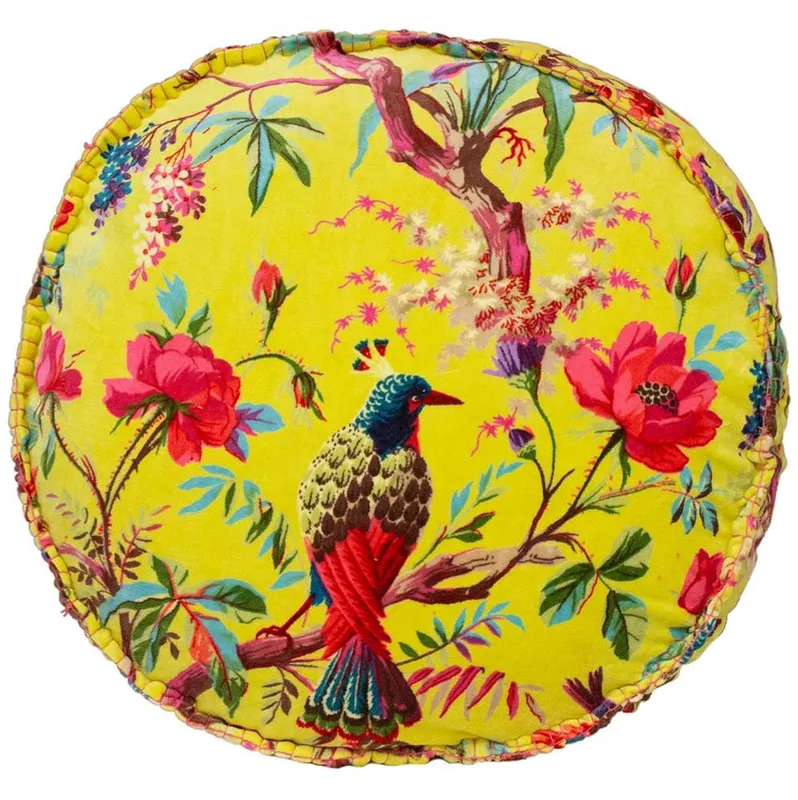 Paoletti Unisex Paradise Nature Print Velvet Cushion in Bright Yellow Bright Yellow One Size female