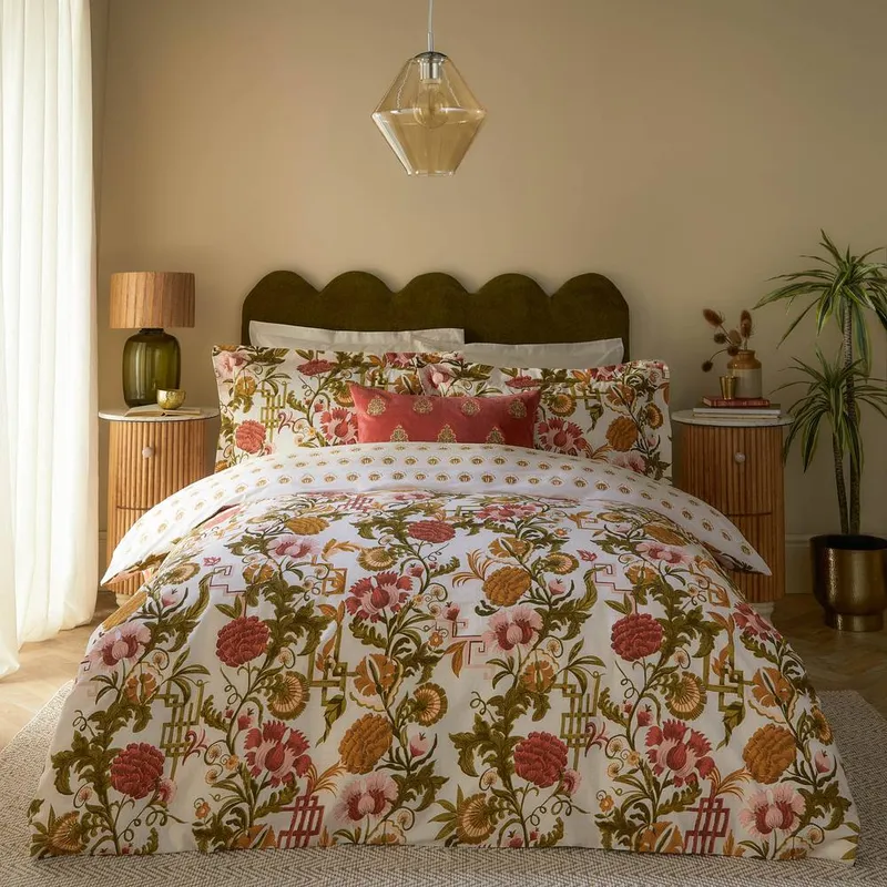 Paoletti Seventy Three Ishana Floral Duvet Cover Set in Burnt Orange Size: Single - Burnt Orange - Size: Single