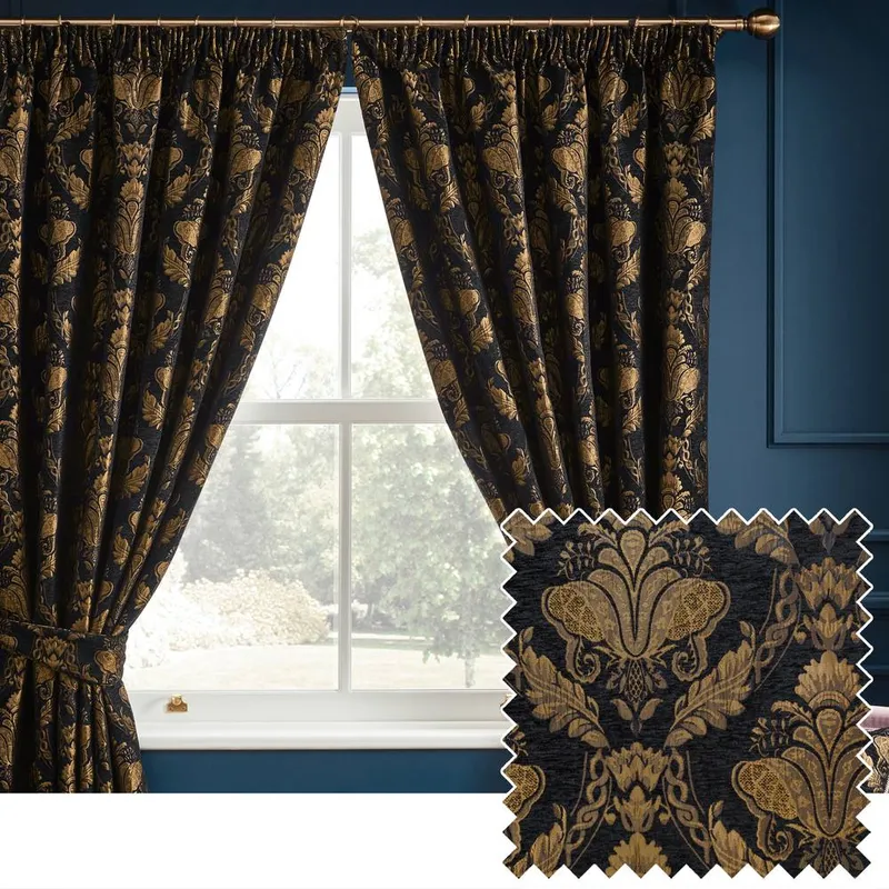 Terrys Shiraz Traditional Jacquard Ready Made Curtains Black