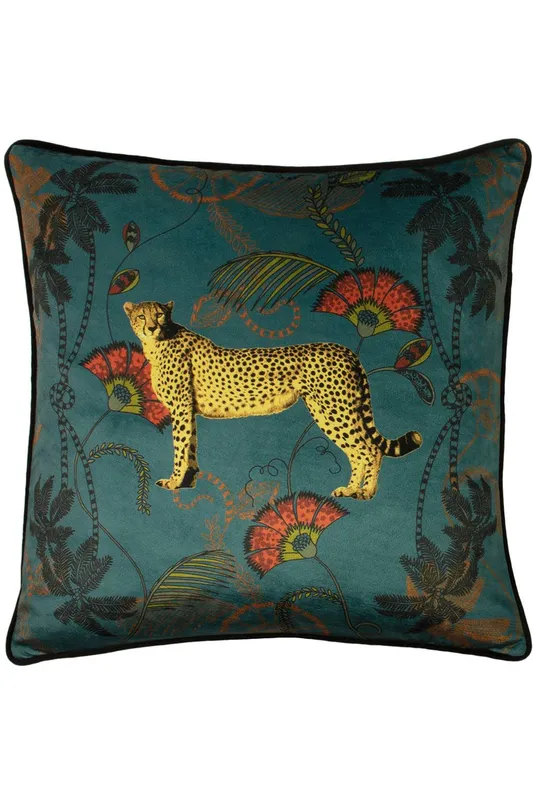 Paoletti Unisex Tropical Cheetah Printed Piped Cushion in Teal Size: 45cm x 45cm Teal 45cm x 45cm female