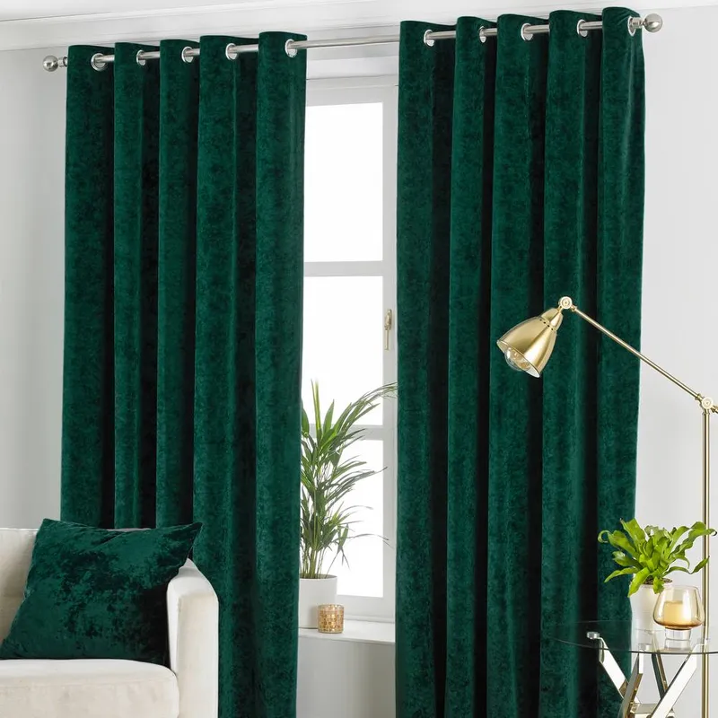 Paoletti Verona Crushed Velvet Eyelet Curtains - Emerald - Size 229 Cm X 137 Cm