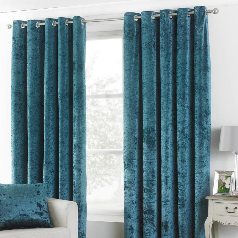 Paoletti Verona Crushed Velvet Eyelet Curtains in Teal Size: 168cm width x 183cm drop - Teal