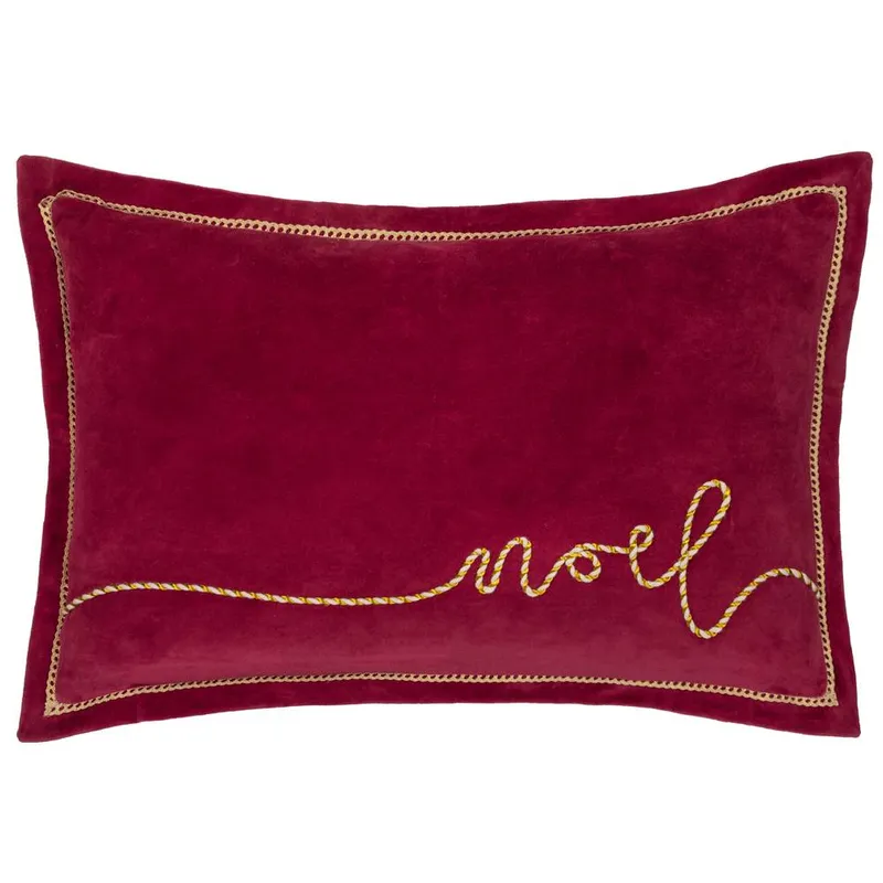 Paoletti Winter Noel Embroidered Polyester Filled Cushion in Red Size: 40cm x 60cm - Red
