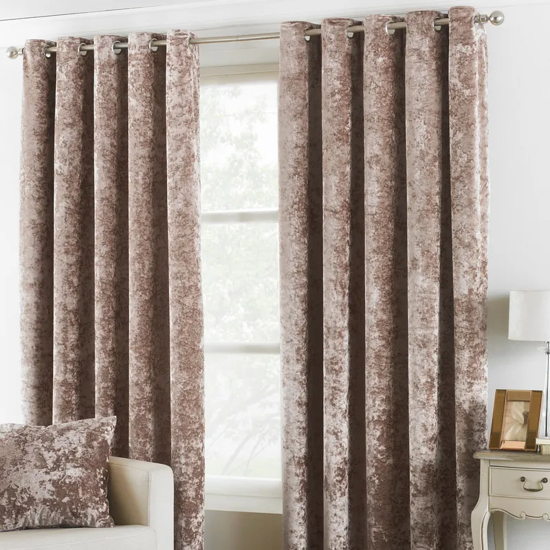Terrys Paoletti Verona Crushed Velvet Lined Ready Made Eyelet Curtains Oyster