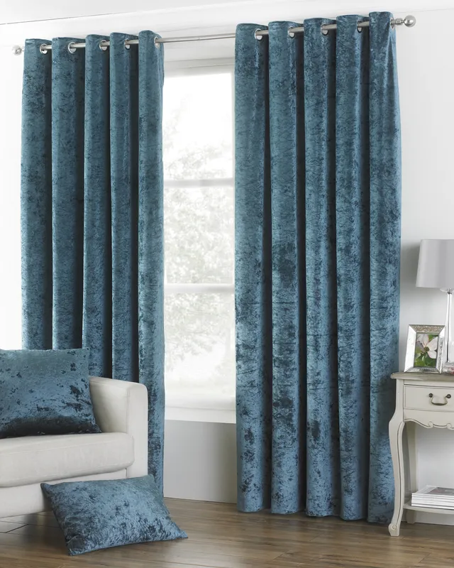 Terrys Paoletti Verona Crushed Velvet Lined Ready Made Eyelet Curtains Teal