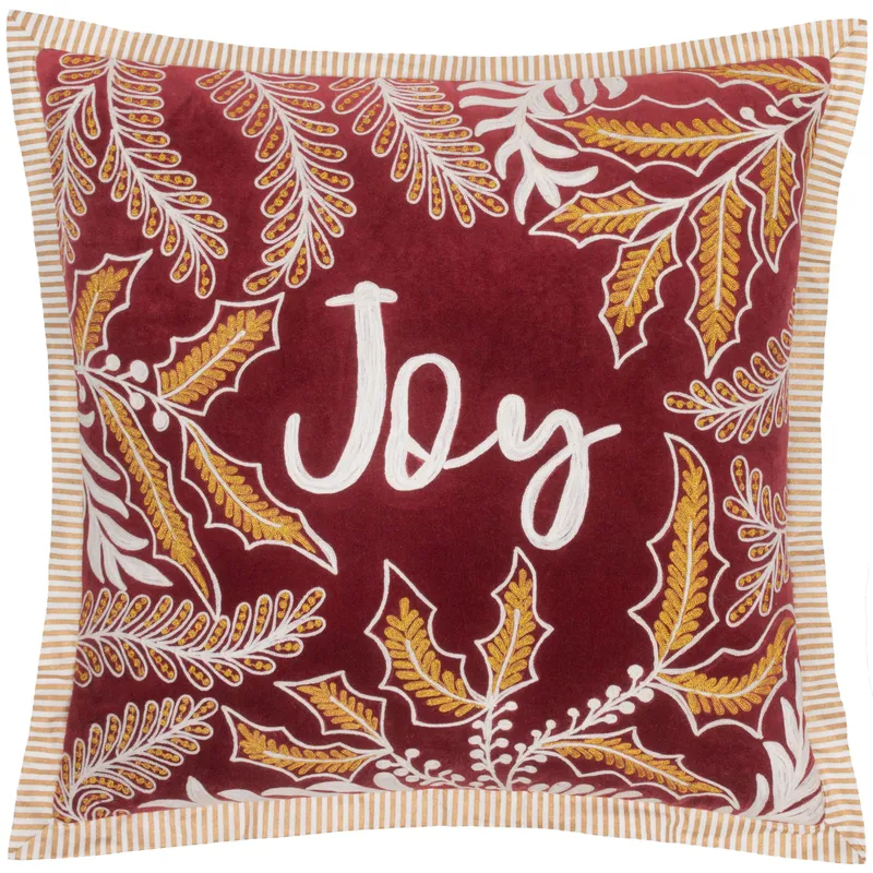 Paoletti Winter Joy Embroidered Polyester Filled Cushion in Red Size: 50 cm x 50 cm Red 50 cm x 50 cm