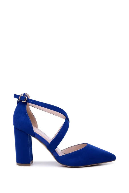 Paradox London Women's 'Rachel' High Block Heel Cross Strap Court Shoes in Royal Size: 3 Royal 3