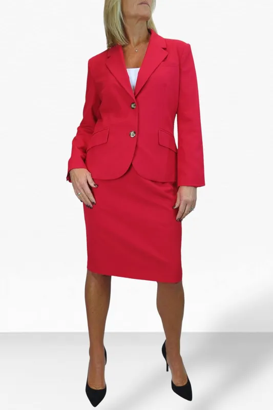 Paulo Due Women's 2 Piece Tailored Skirt Suit in Red Size: 18 - Red