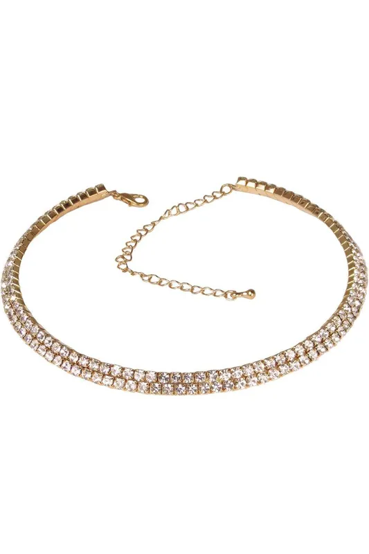 Paulo Due Women's 2 Row Diamante Necklace in Gold Gold