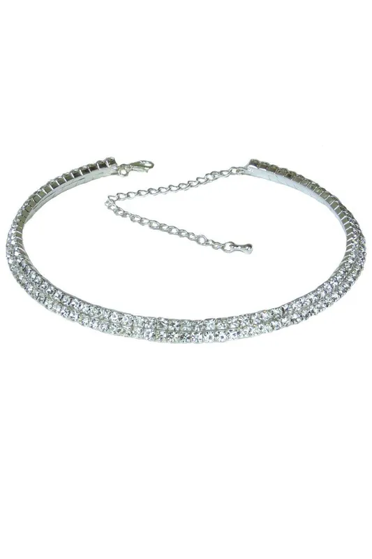 Paulo Due Women's 2 Row Diamante Necklace in Silver - Silver