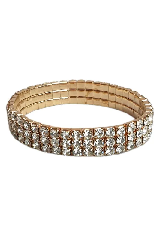Paulo Due Women's 3 Row Diamante Bracelet in Gold - Gold